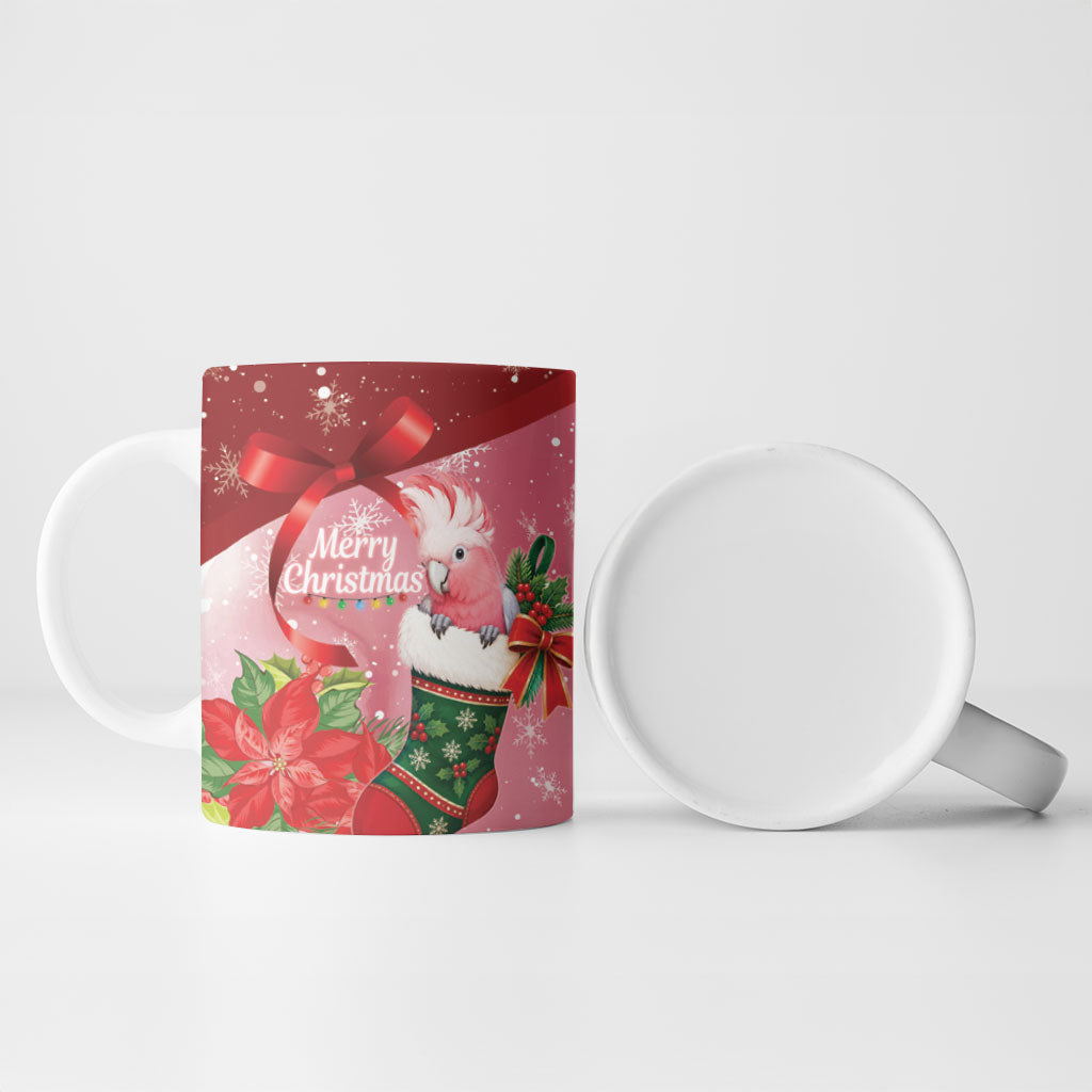 Pink Galah Cockatoo Christmas Australia Ceramic Mug Aussie Xmas Sock Coquette Bow
