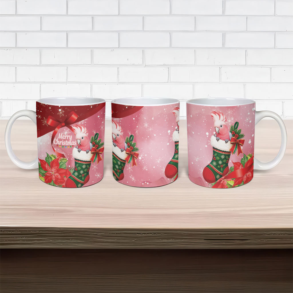 Pink Galah Cockatoo Christmas Australia Ceramic Mug Aussie Xmas Sock Coquette Bow