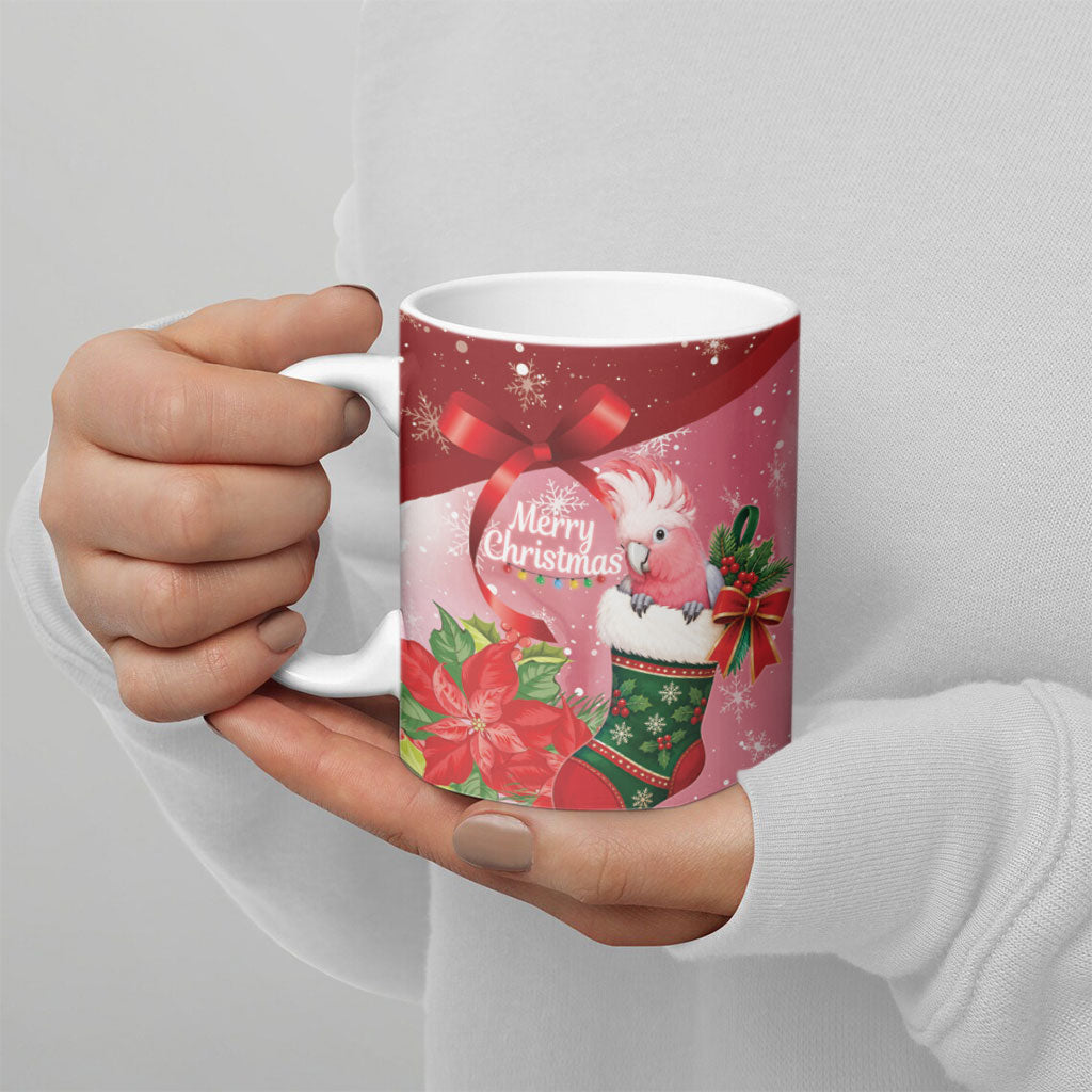 Pink Galah Cockatoo Christmas Australia Ceramic Mug Aussie Xmas Sock Coquette Bow