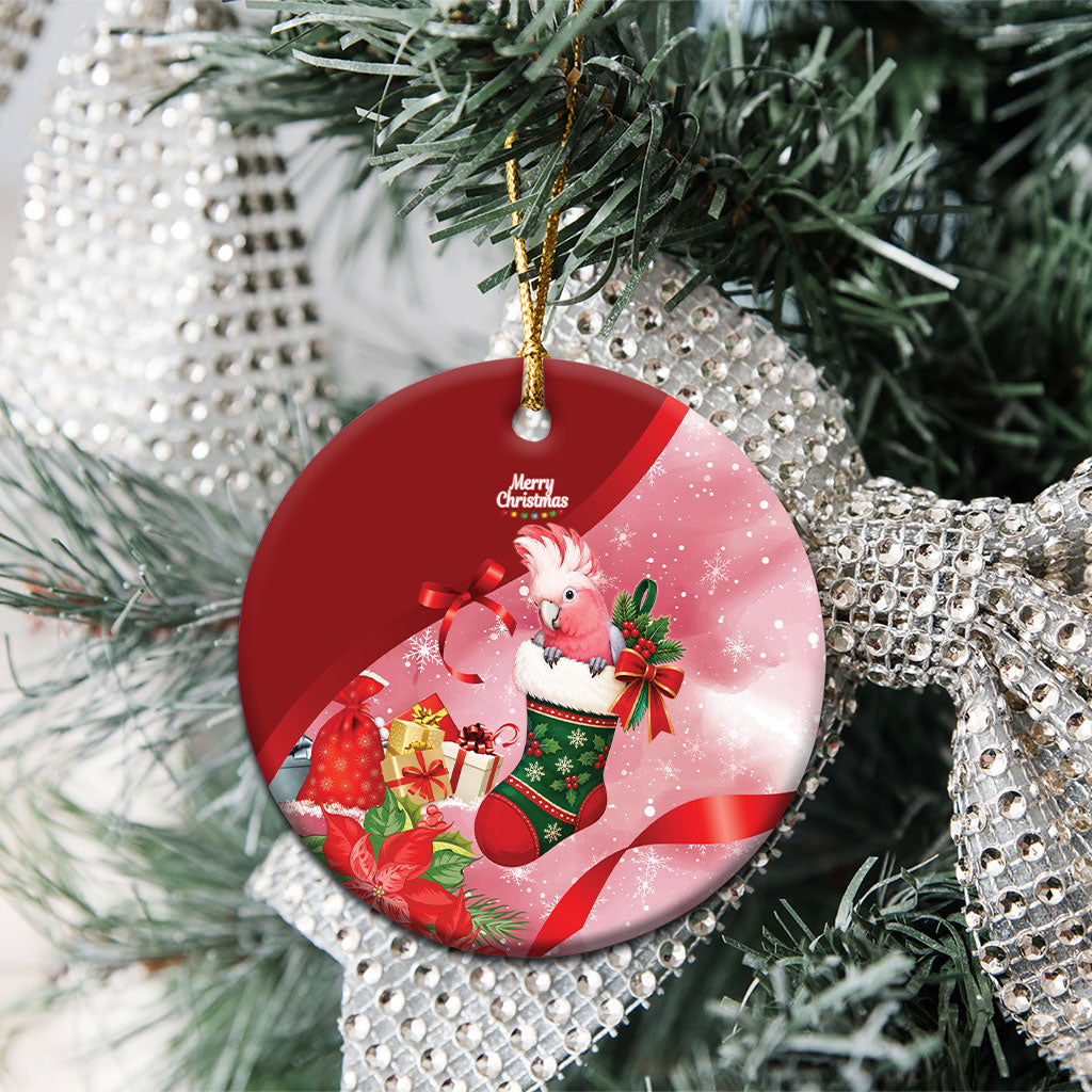 Pink Galah Cockatoo Christmas Australia Ceramic Ornament Aussie Xmas Sock Coquette Bow
