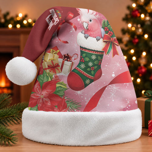 Pink Galah Cockatoo Christmas Australia Christmas Santa Hat Aussie Xmas Sock Coquette Bow