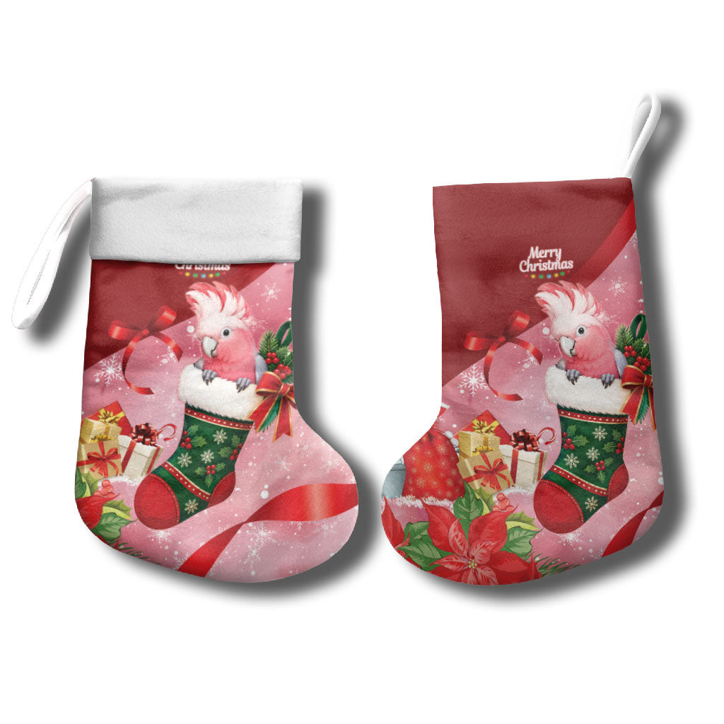 Pink Galah Cockatoo Christmas Australia Christmas Stocking Aussie Xmas Sock Coquette Bow