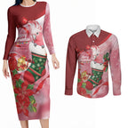 Pink Galah Cockatoo Christmas Australia Couples Matching Long Sleeve Bodycon Dress and Long Sleeve Button Shirt Aussie Xmas Sock Coquette Bow