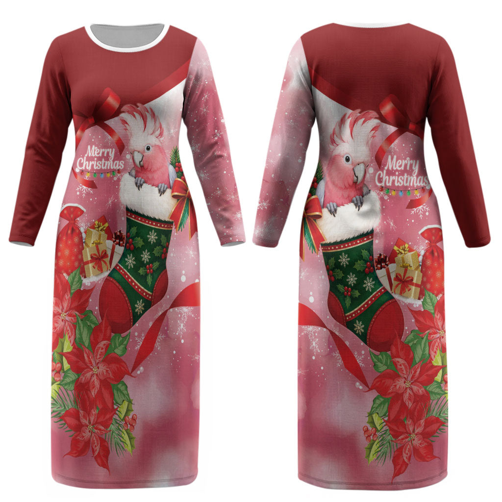Pink Galah Cockatoo Christmas Australia Couples Matching Long Sleeve Bodycon Dress and Long Sleeve Button Shirt Aussie Xmas Sock Coquette Bow