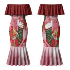 Pink Galah Cockatoo Christmas Australia Couples Matching Mermaid Dress and Long Sleeve Button Shirt Aussie Xmas Sock Coquette Bow