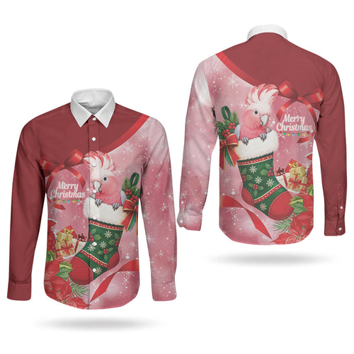 Pink Galah Cockatoo Christmas Australia Couples Matching Off Shoulder Maxi Dress and Long Sleeve Button Shirt Aussie Xmas Sock Coquette Bow