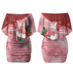 Pink Galah Cockatoo Christmas Australia Couples Matching Off Shoulder Short Dress and Hawaiian Shirt Aussie Xmas Sock Coquette Bow