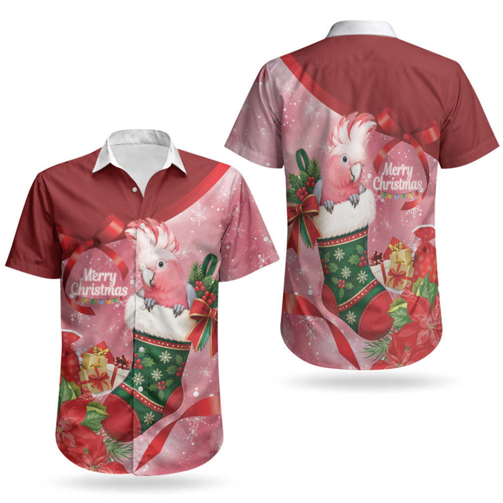 Pink Galah Cockatoo Christmas Australia Couples Matching Off Shoulder Short Dress and Hawaiian Shirt Aussie Xmas Sock Coquette Bow