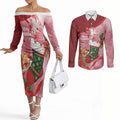 Pink Galah Cockatoo Christmas Australia Couples Matching Off The Shoulder Long Sleeve Dress and Long Sleeve Button Shirt Aussie Xmas Sock Coquette Bow