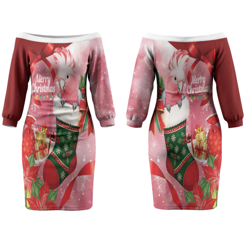 Pink Galah Cockatoo Christmas Australia Couples Matching Off The Shoulder Long Sleeve Dress and Long Sleeve Button Shirt Aussie Xmas Sock Coquette Bow