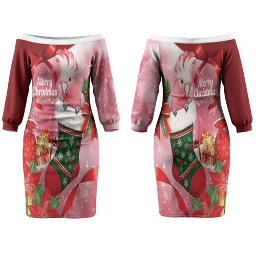 Pink Galah Cockatoo Christmas Australia Couples Matching Off The Shoulder Long Sleeve Dress and Long Sleeve Button Shirt Aussie Xmas Sock Coquette Bow