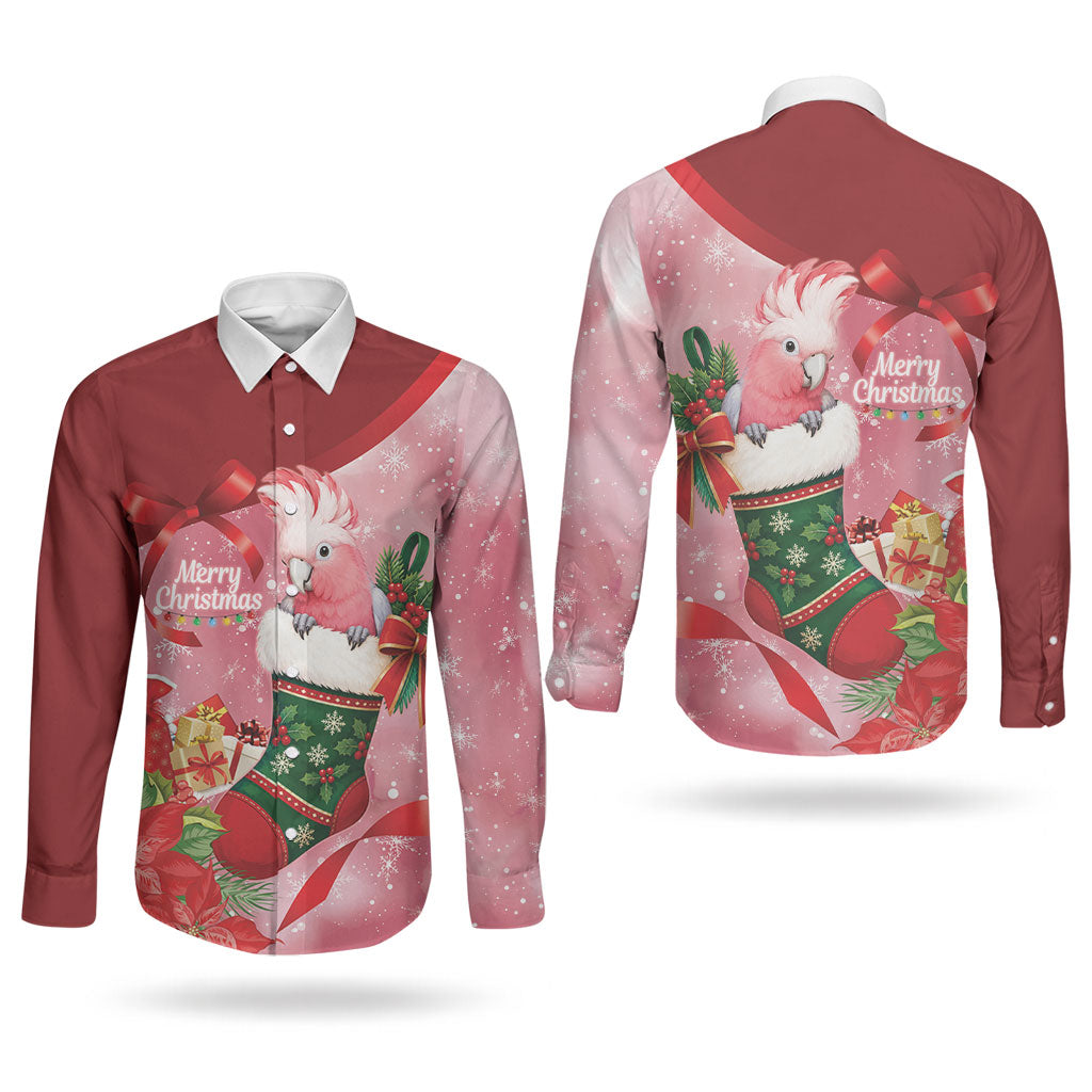 Pink Galah Cockatoo Christmas Australia Couples Matching Puletasi and Long Sleeve Button Shirt Aussie Xmas Sock Coquette Bow