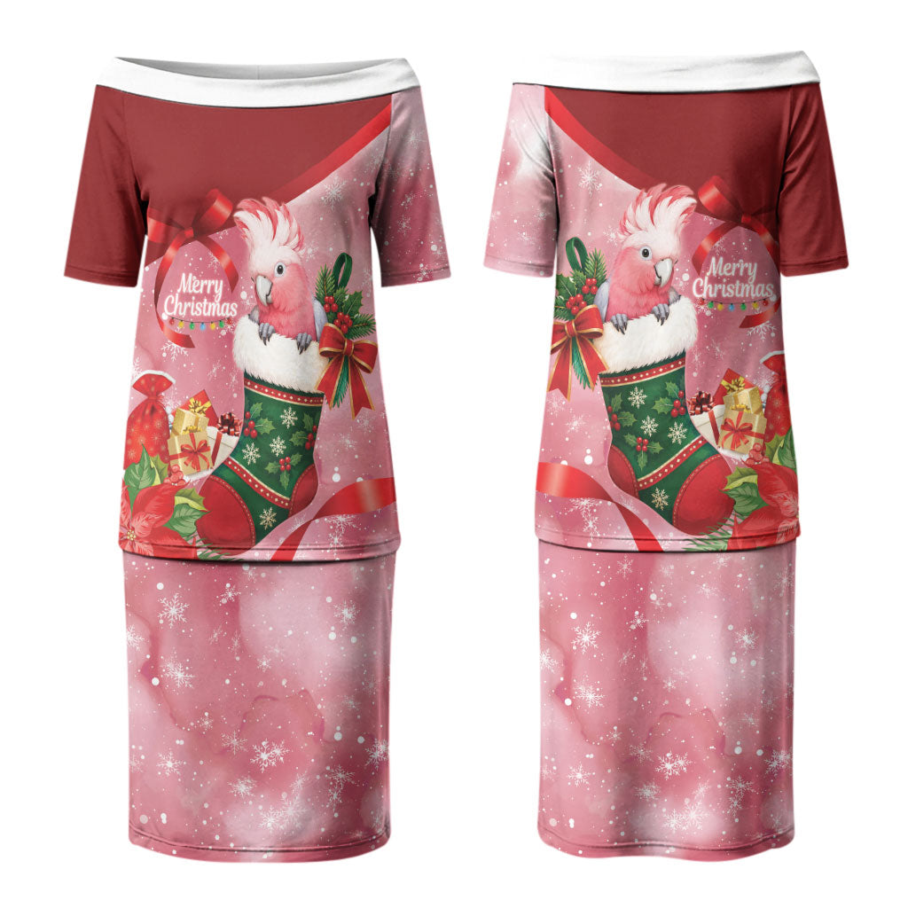 Pink Galah Cockatoo Christmas Australia Couples Matching Puletasi and Long Sleeve Button Shirt Aussie Xmas Sock Coquette Bow