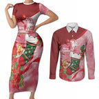Pink Galah Cockatoo Christmas Australia Couples Matching Short Sleeve Bodycon Dress and Long Sleeve Button Shirt Aussie Xmas Sock Coquette Bow