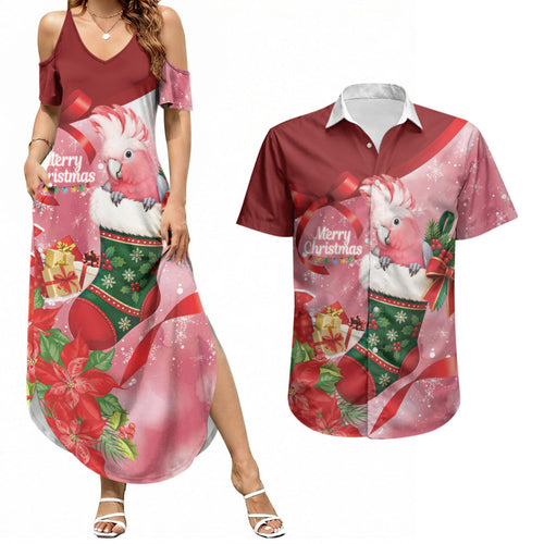 Pink Galah Cockatoo Christmas Australia Couples Matching Summer Maxi Dress and Hawaiian Shirt Aussie Xmas Sock Coquette Bow