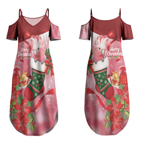 Pink Galah Cockatoo Christmas Australia Couples Matching Summer Maxi Dress and Hawaiian Shirt Aussie Xmas Sock Coquette Bow