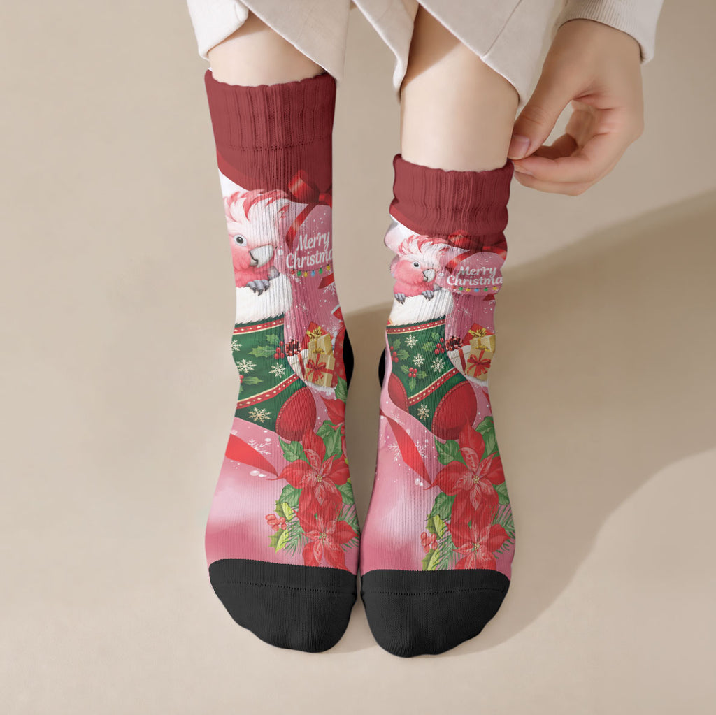 Pink Galah Cockatoo Christmas Australia Crew Socks Aussie Xmas Sock Coquette Bow