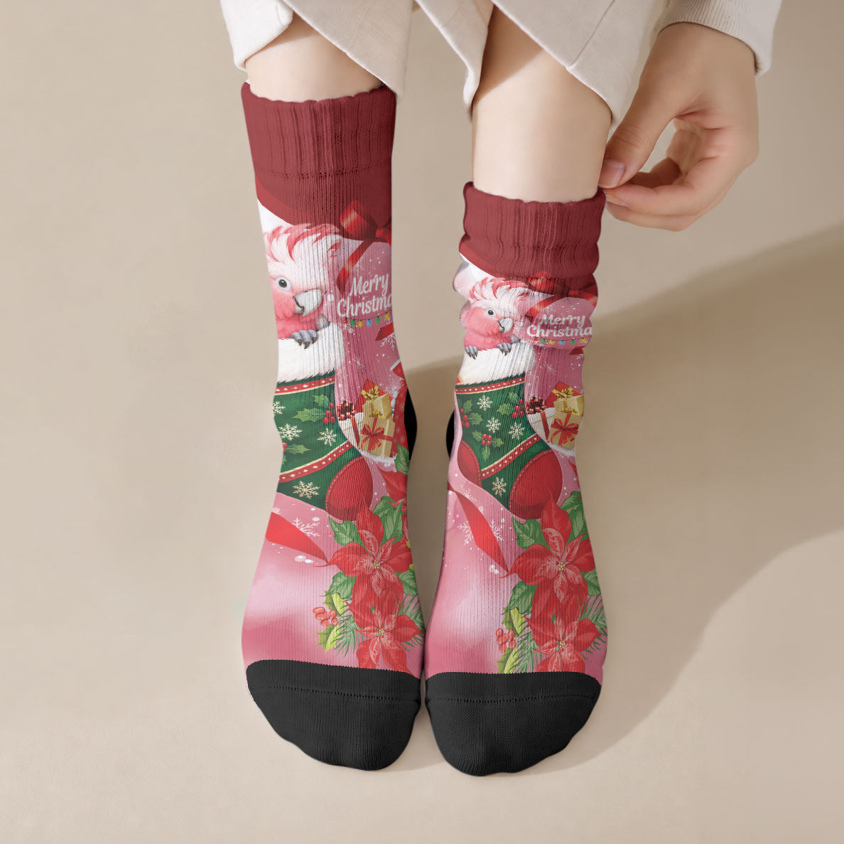 Pink Galah Cockatoo Christmas Australia Crew Socks Aussie Xmas Sock Coquette Bow