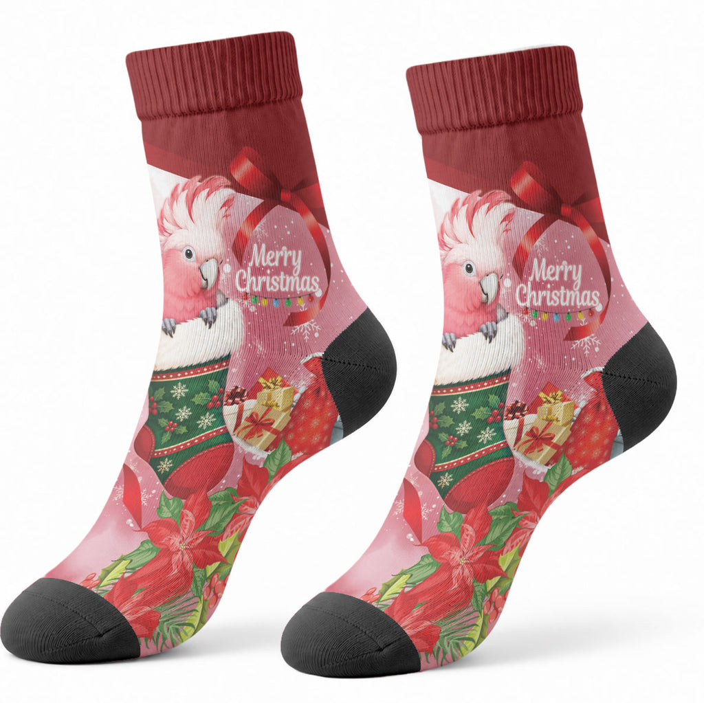 Pink Galah Cockatoo Christmas Australia Crew Socks Aussie Xmas Sock Coquette Bow