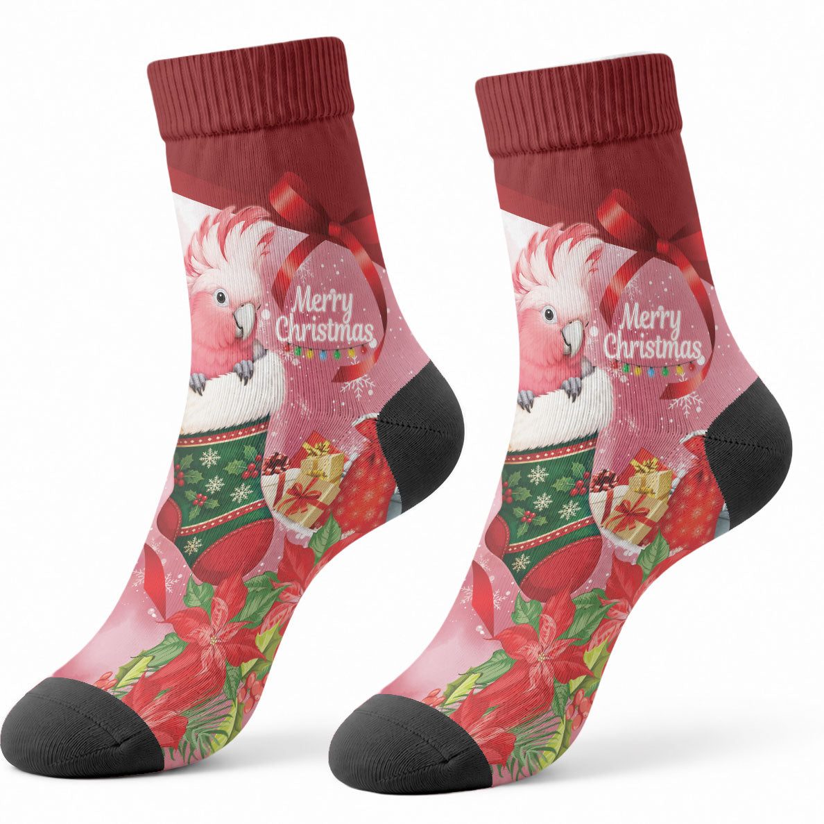 Pink Galah Cockatoo Christmas Australia Crew Socks Aussie Xmas Sock Coquette Bow