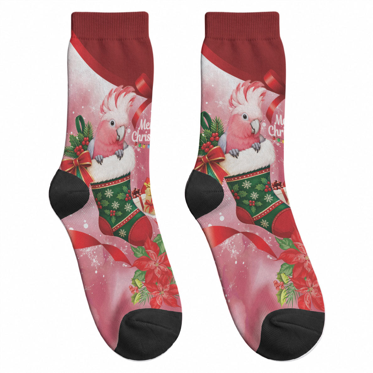 Pink Galah Cockatoo Christmas Australia Crew Socks Aussie Xmas Sock Coquette Bow
