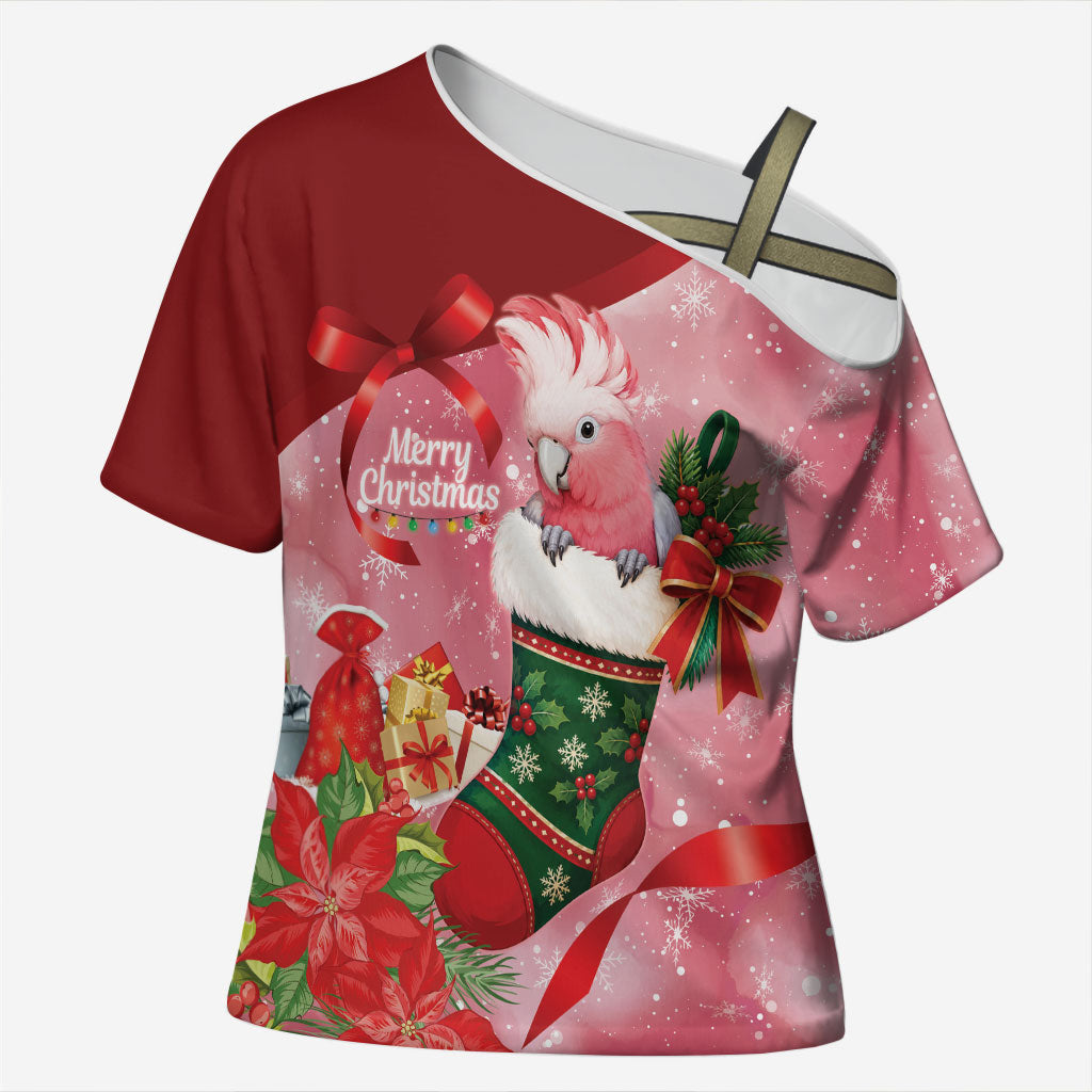 Pink Galah Cockatoo Christmas Australia Cross Shoulder Shirt Aussie Xmas Sock Coquette Bow
