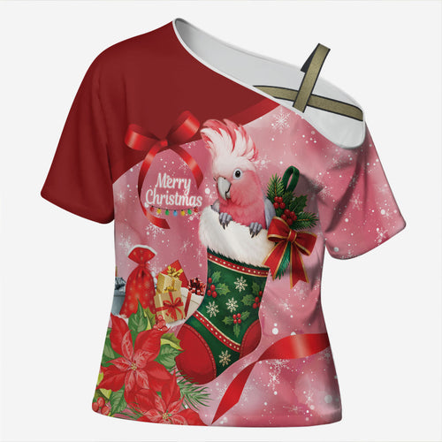 Pink Galah Cockatoo Christmas Australia Cross Shoulder Shirt Aussie Xmas Sock Coquette Bow
