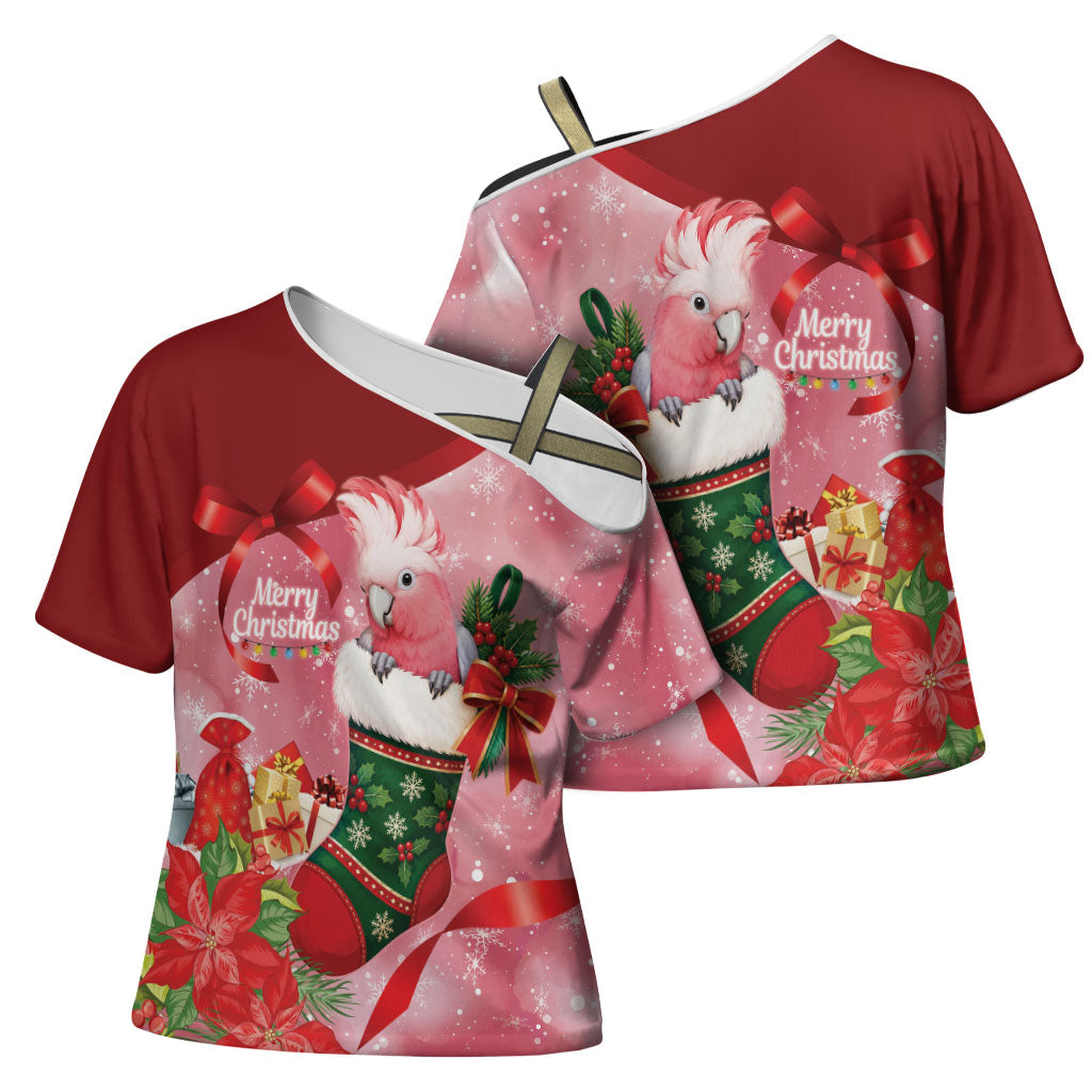 Pink Galah Cockatoo Christmas Australia Cross Shoulder Shirt Aussie Xmas Sock Coquette Bow