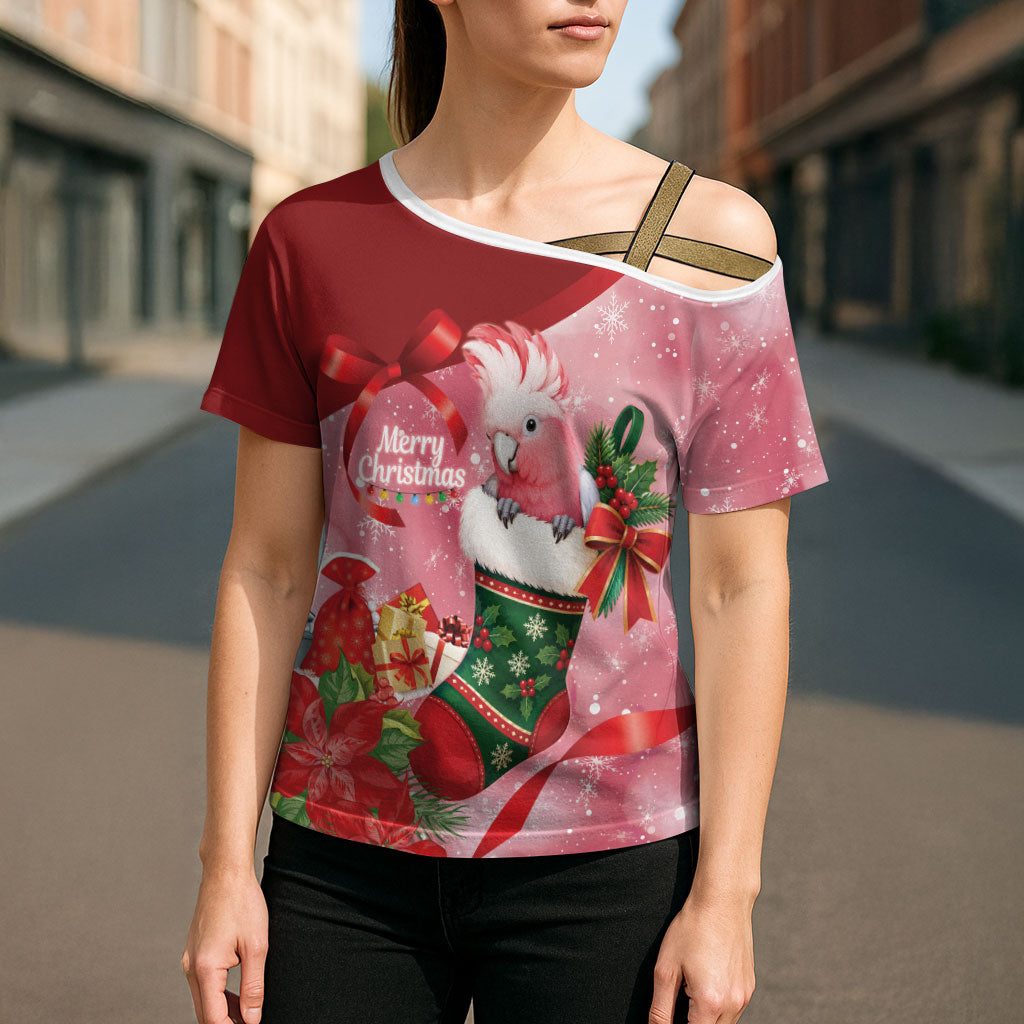Pink Galah Cockatoo Christmas Australia Cross Shoulder Shirt Aussie Xmas Sock Coquette Bow