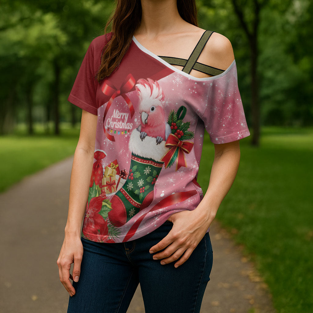 Pink Galah Cockatoo Christmas Australia Cross Shoulder Shirt Aussie Xmas Sock Coquette Bow