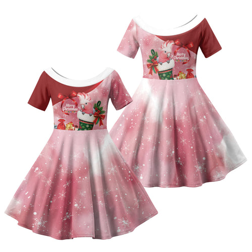 Pink Galah Cockatoo Christmas Australia Family Matching Tank Maxi Dress and Hawaiian Shirt Aussie Xmas Sock Coquette Bow