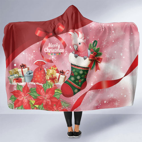 Pink Galah Cockatoo Christmas Australia Hooded Blanket Aussie Xmas Sock Coquette Bow