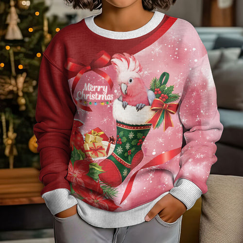 Pink Galah Cockatoo Christmas Australia Kid Ugly Christmas Sweater Aussie Xmas Sock Coquette Bow