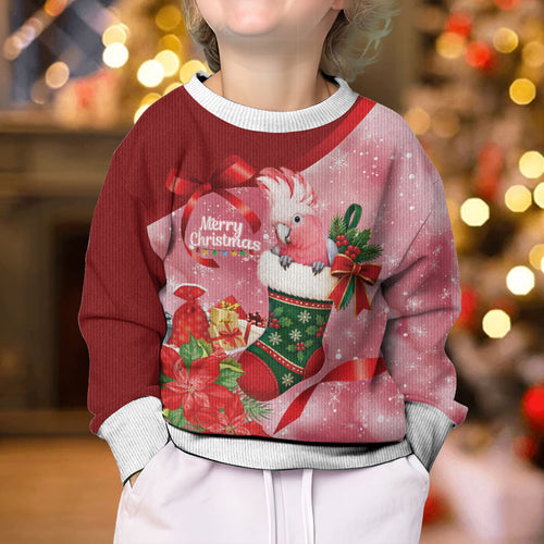 Pink Galah Cockatoo Christmas Australia Kid Ugly Christmas Sweater Aussie Xmas Sock Coquette Bow