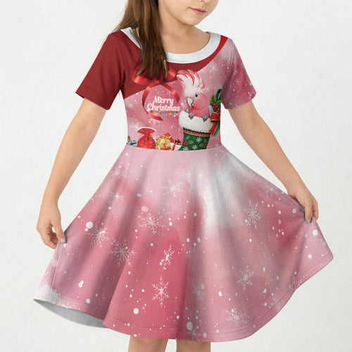 Pink Galah Cockatoo Christmas Australia Kid Short Sleeve Dress Aussie Xmas Sock Coquette Bow