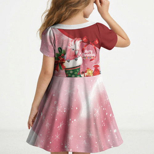 Pink Galah Cockatoo Christmas Australia Kid Short Sleeve Dress Aussie Xmas Sock Coquette Bow