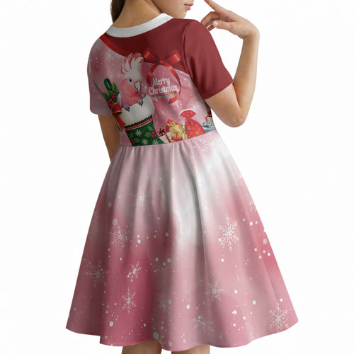 Pink Galah Cockatoo Christmas Australia Kid Short Sleeve Dress Aussie Xmas Sock Coquette Bow