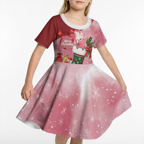 Pink Galah Cockatoo Christmas Australia Kid Short Sleeve Dress Aussie Xmas Sock Coquette Bow