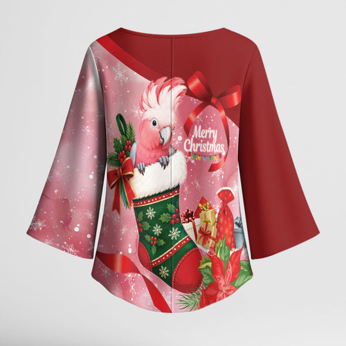 Pink Galah Cockatoo Christmas Australia Kimono Sleeve Blouse Aussie Xmas Sock Coquette Bow