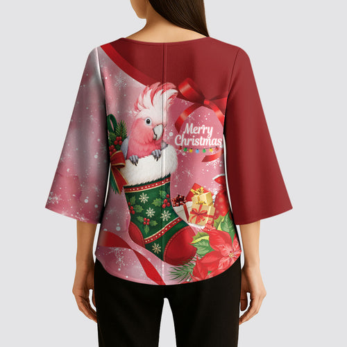 Pink Galah Cockatoo Christmas Australia Kimono Sleeve Blouse Aussie Xmas Sock Coquette Bow