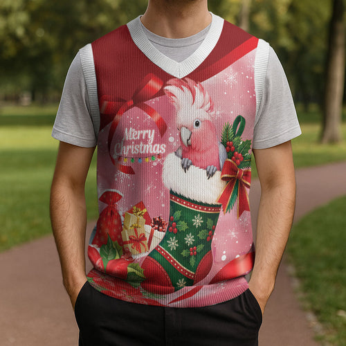 Pink Galah Cockatoo Christmas Australia Christmas Knitted V-Neck Vest Aussie Xmas Sock Coquette Bow