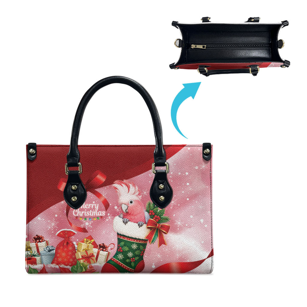 Pink Galah Cockatoo Christmas Australia Leather Bag Aussie Xmas Sock Coquette Bow