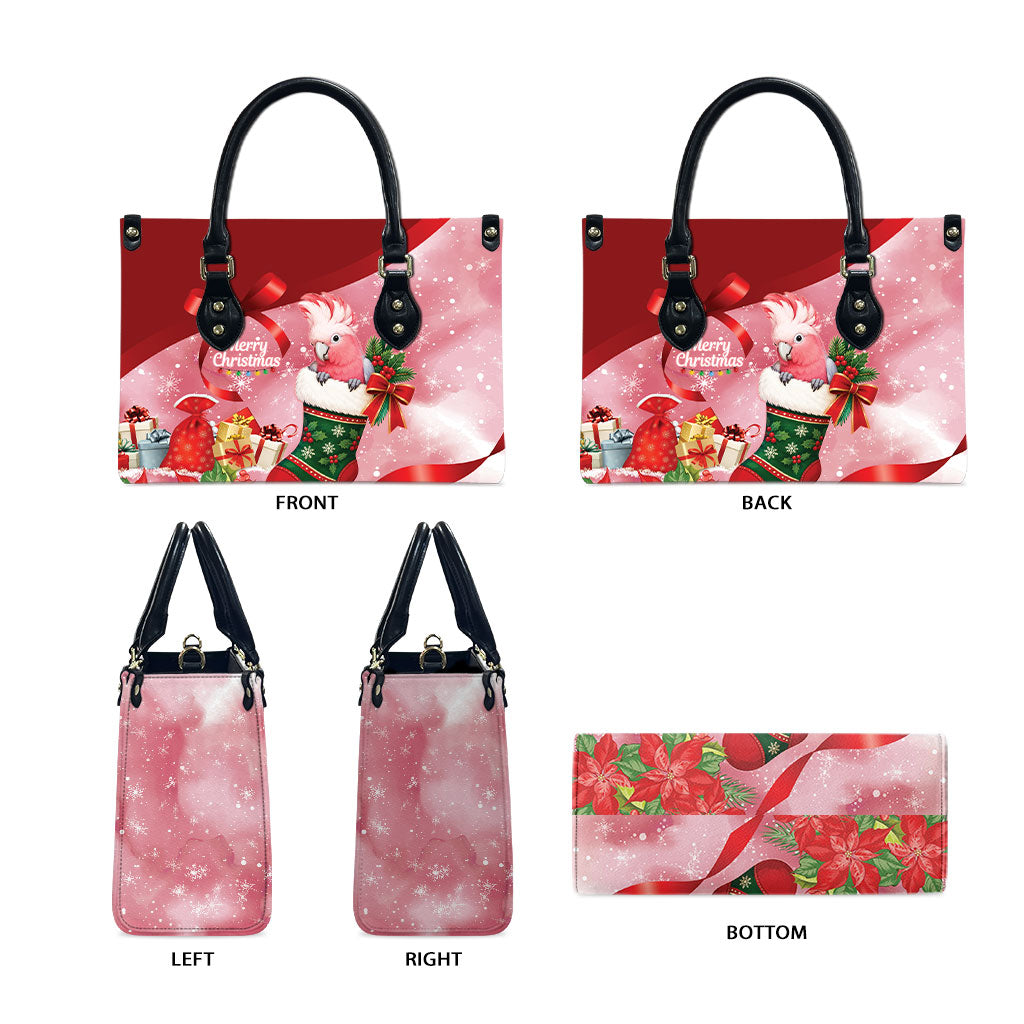 Pink Galah Cockatoo Christmas Australia Leather Bag Aussie Xmas Sock Coquette Bow