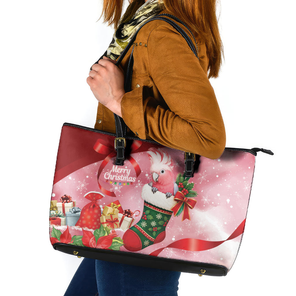 Pink Galah Cockatoo Christmas Australia Leather Tote Bag Aussie Xmas Sock Coquette Bow
