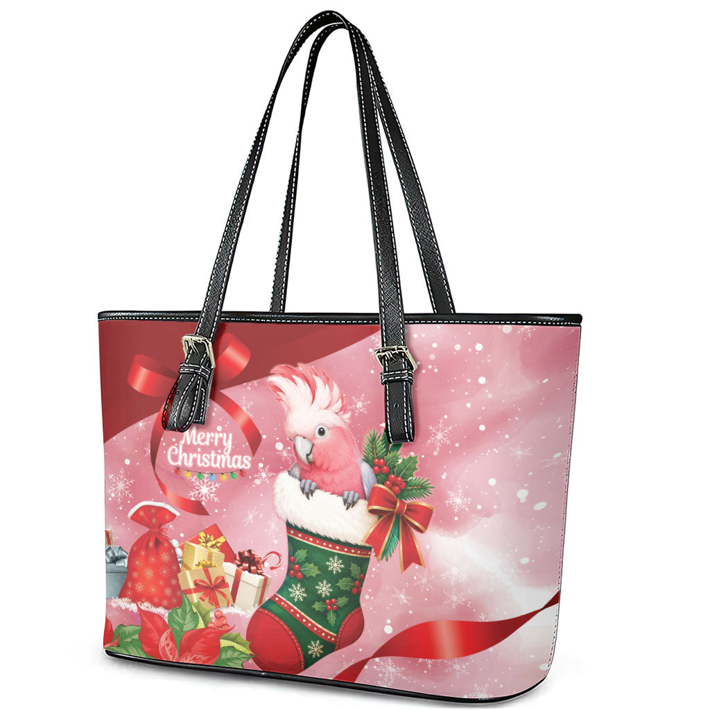 Pink Galah Cockatoo Christmas Australia Leather Tote Bag Aussie Xmas Sock Coquette Bow