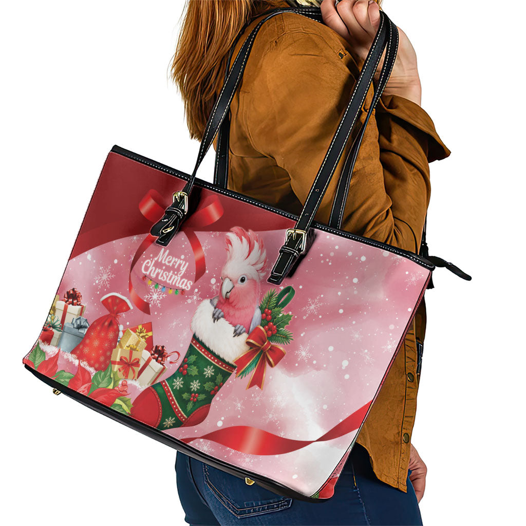 Pink Galah Cockatoo Christmas Australia Leather Tote Bag Aussie Xmas Sock Coquette Bow