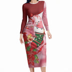 Pink Galah Cockatoo Christmas Australia Long Sleeve Bodycon Dress Aussie Xmas Sock Coquette Bow
