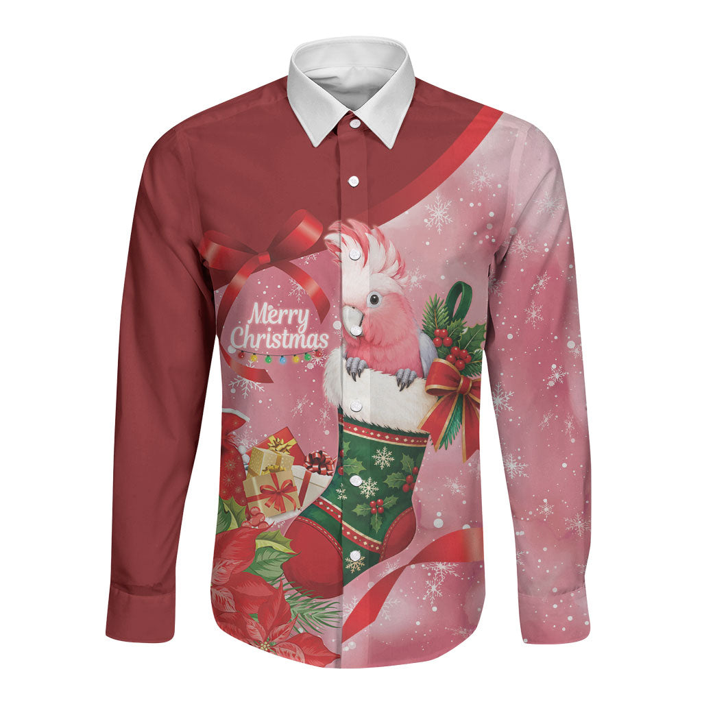 Pink Galah Cockatoo Christmas Australia Long Sleeve Button Shirt Aussie Xmas Sock Coquette Bow