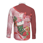 Pink Galah Cockatoo Christmas Australia Long Sleeve Button Shirt Aussie Xmas Sock Coquette Bow