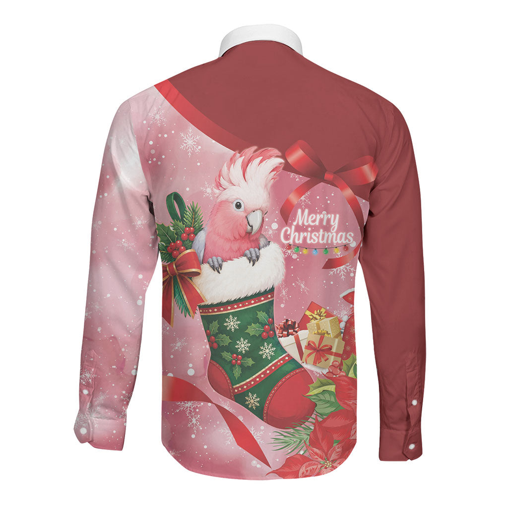 Pink Galah Cockatoo Christmas Australia Long Sleeve Button Shirt Aussie Xmas Sock Coquette Bow